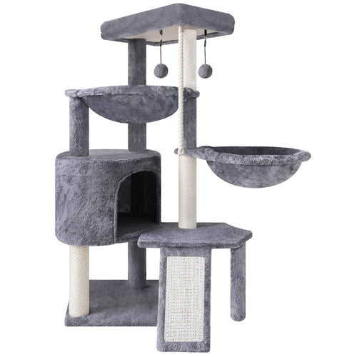 Deluxe 37.4'' Cat Tree Tower with Scratching Posts, Cozy Condo, and Two Hammocks - Stylish Grey Cat Furniture for Play and Relaxation