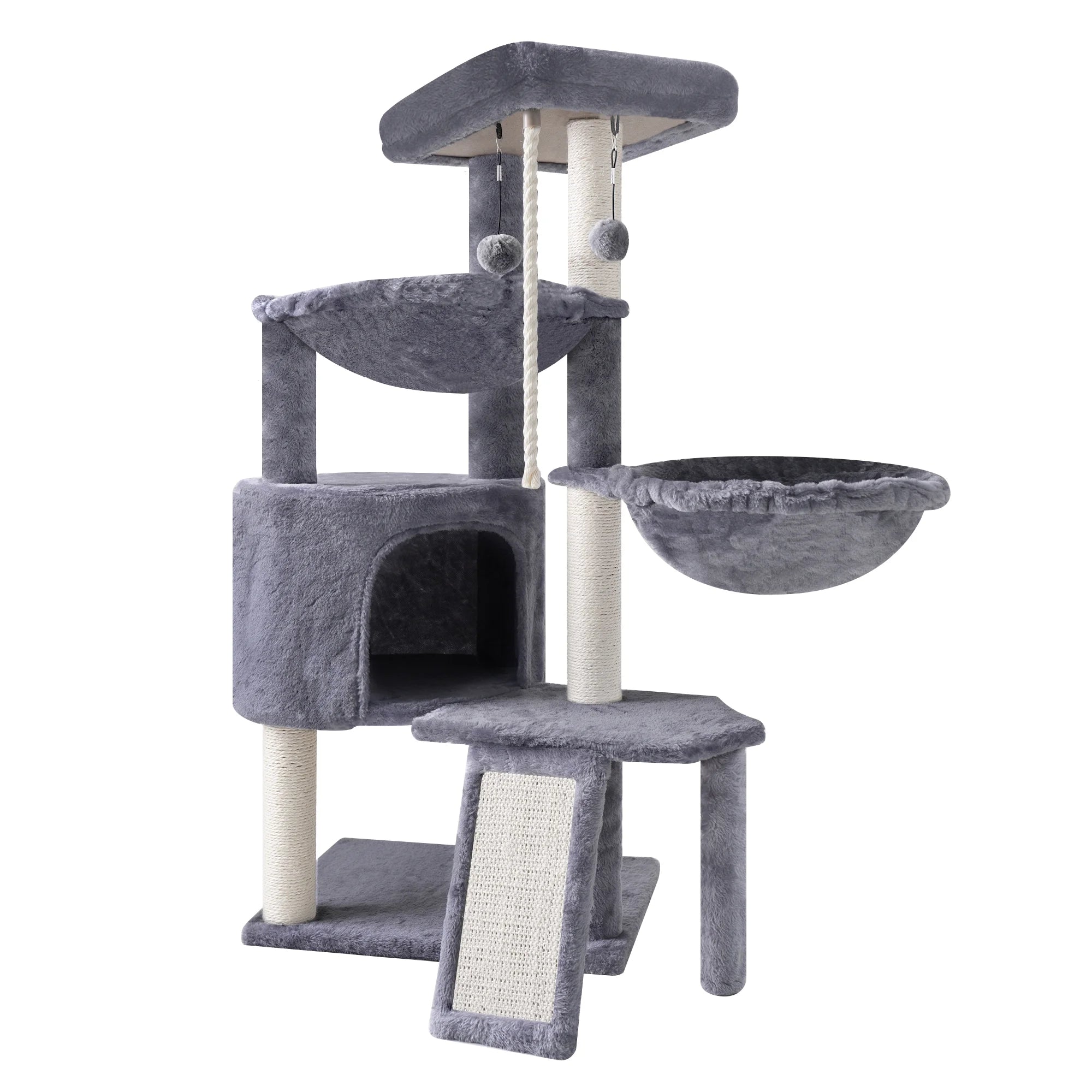 Deluxe 37.4'' Cat Tree Tower with Scratching Posts, Cozy Condo, and Two Hammocks - Stylish Grey Cat Furniture for Play and Relaxation